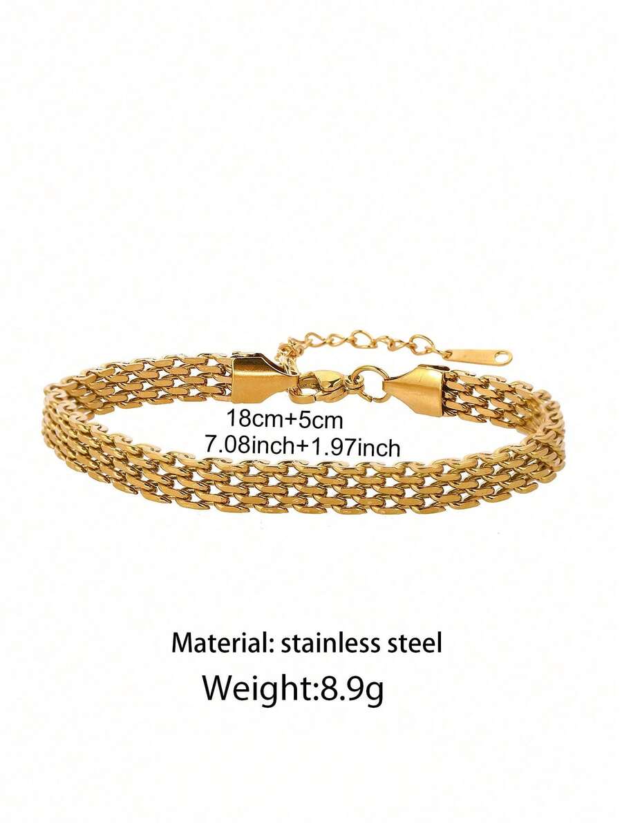 Stainless Steel Intricate Woven Mesh Bracelet Women's Chunky Gold Chain Fashion Bracelet Men's Jewelry Women's Gift