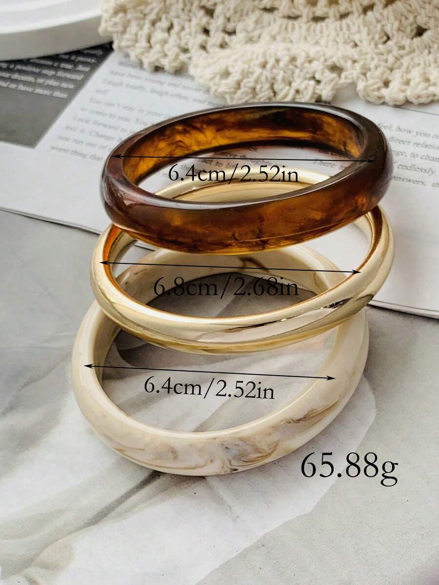 3pcs Set Elegant Retro Bangle Bracelets, Fashion Minimalist Design, Suitable For Casual Wear, Women's Fashion Jewelry, Acrylic, Non-Inlaid, Suitable For Daily And Party Occasions All Year Round, (Highest Product)